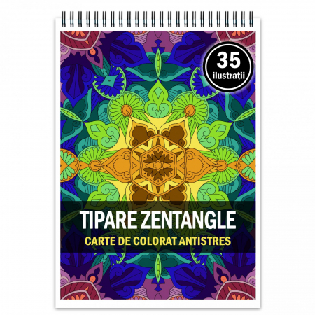 Carti de colorat cu tipare - Carte de colorat antistres, 35 de ilustratii Tipare Zentangle