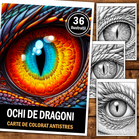 Carte de colorat antistres , 36 de ilustratii Ochi de Dragoni, 78 pagini [1]