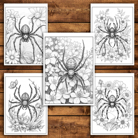 Carte de colorat antistres , 36 de ilustratii Paianjeni si Flori, 78 pagini [3]