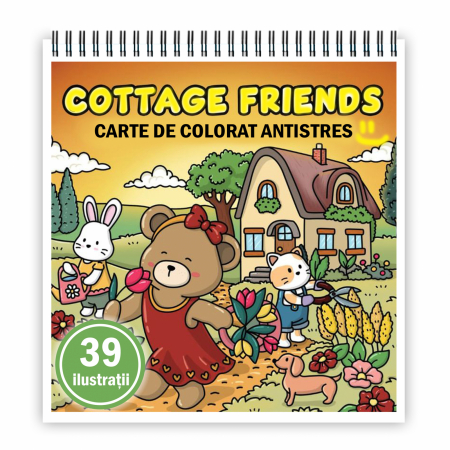 Carti de colorat Cute & Hygge - Carte de colorat antistres , 39 de ilustratii Cottage Friends, 84 pagini