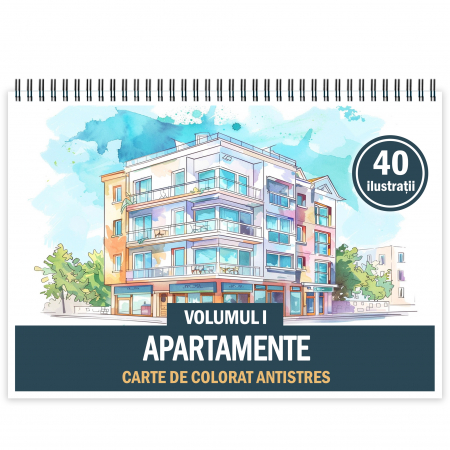 Carti de colorat cu Peisaje, cladiri, castele - Carte de colorat antistres , 40 de ilustratii Apartamente - Volumul I, 86 pagini
