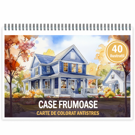 Carti de colorat antistres pentru adulti - Carte de colorat antistres , 40 de ilustratii Case Frumoase, 86 pagini