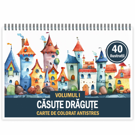 Carti de colorat antistres pentru adulti - Carte de colorat antistres , 40 de ilustratii Casute Dragute, 86 pagini