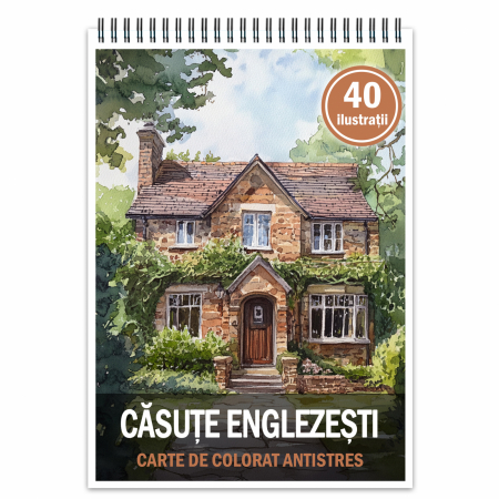Carti de colorat cu cladiri si casute - Carte de colorat antistres , 40 de ilustratii Casute Englezesti, 86 pagini