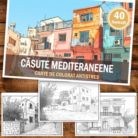Carte de colorat antistres , 40 de ilustratii Casute mediteraneene, 86 pagini [1]