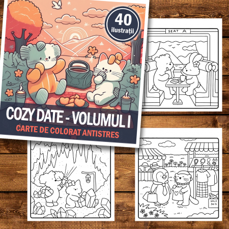 Carte de colorat antistres , 40 de ilustratii Cozy Date - Volumul I, 86 pagini [1]
