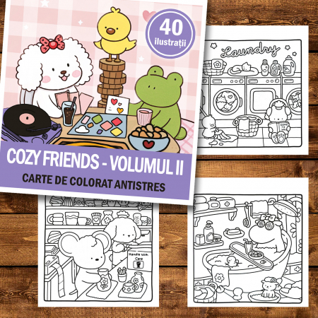 Carte de colorat antistres , 40 de ilustratii Cozy Friends - Volumul II, 86 pagini [1]