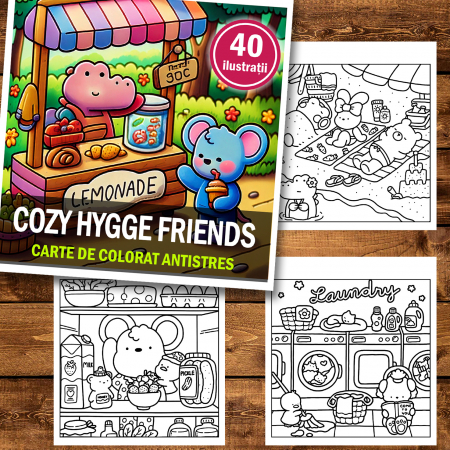 Carte de colorat antistres , 40 de ilustratii Cozy Hygge Friends, 86 pagini [1]