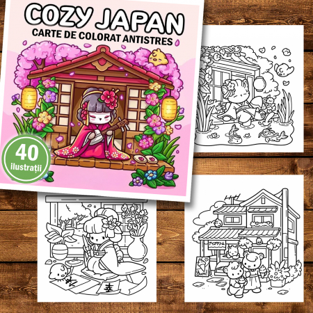 Carte de colorat antistres , 40 de ilustratii Cozy Japan, 86 pagini [1]