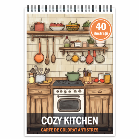 Carti de colorat antistres pentru adulti - Carte de colorat antistres , 40 de ilustratii Cozy Kitchen, 86 pagini