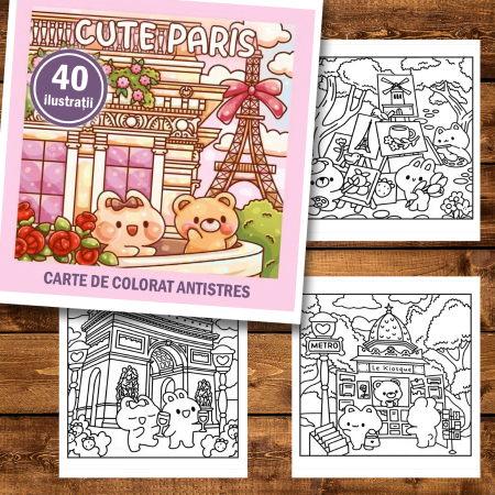 Carte de colorat antistres , 40 de ilustratii Cute Paris, 86 pagini [1]