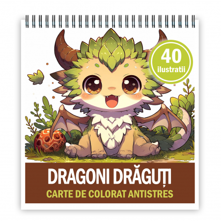 Carti de colorat pentru copii - Carte de colorat antistres , 40 de ilustratii Dragoni Draguti, 8o6 pagini