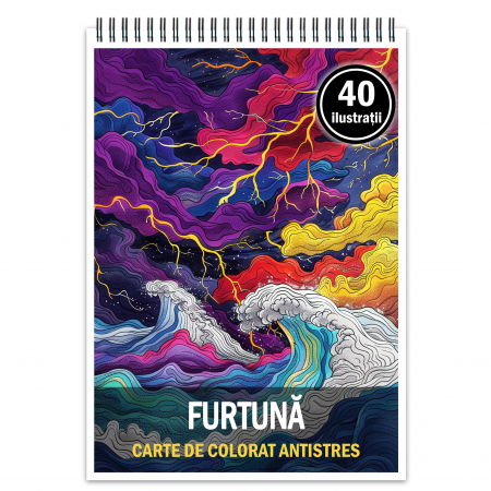Carti de colorat cu peisaje - Carte de colorat antistres , 40 de ilustratii Furtuna, 86 pagini
