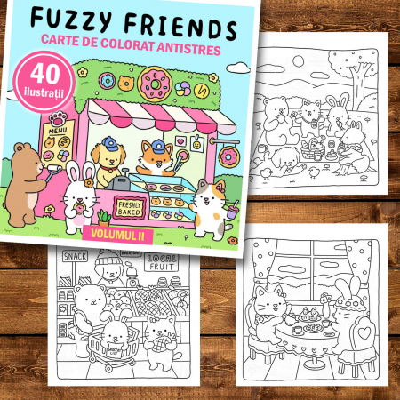 Carte de colorat antistres , 40 de ilustratii Fuzzy Friends - Volumul II, 86 pagini [1]