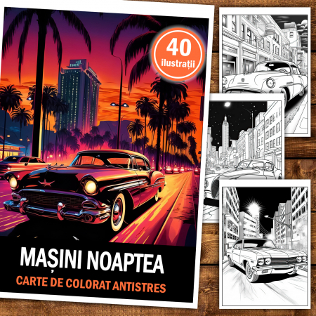 Carte de colorat antistres , 40 de ilustratii Masini Noaptea, 86 pagini [1]