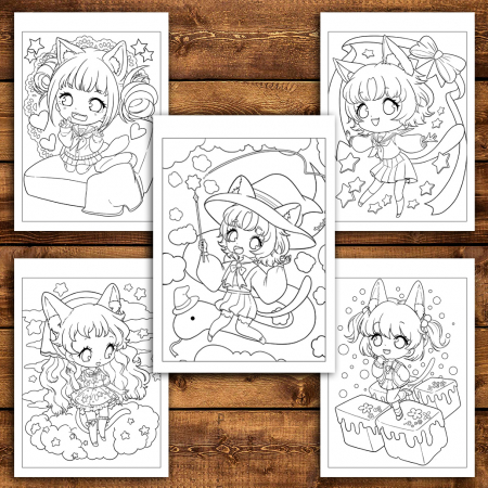 Carte de colorat antistres , 40 de ilustratii Neko Girls, 86 pagini [3]