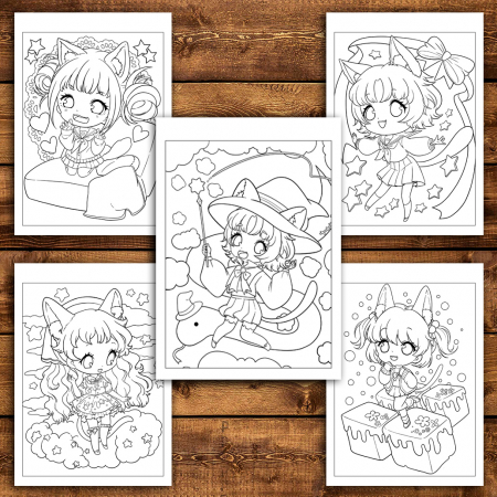 Carte de colorat antistres , 40 de ilustratii Neko Girls, 86 pagini [3]
