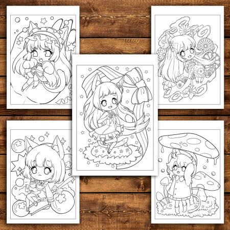 Carte de colorat antistres , 40 de ilustratii Neko Girls, 86 pagini [4]