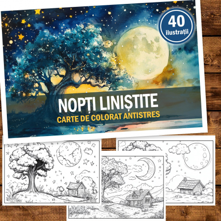 Carte de colorat antistres, 40 de ilustratii Nopti Linistite [1]