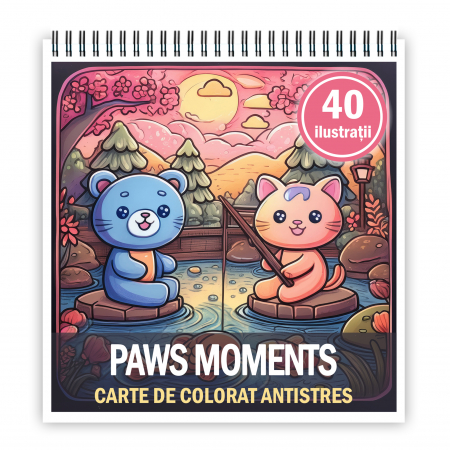 Carti de colorat Cute & Hygge - Carte de colorat antistres , 40 de ilustratii Paws Moments, 86 pagini