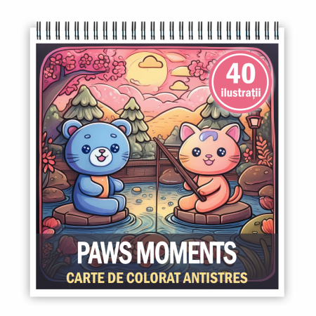 Carti de colorat antistres pentru adulti - Carte de colorat antistres , 40 de ilustratii Paws Moments, 86 pagini