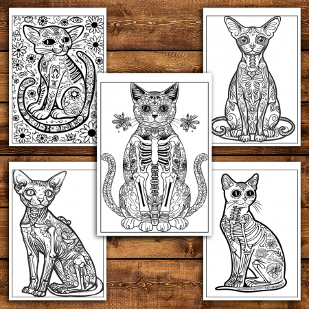 Carte de colorat antistres , 40 de ilustratii Pisici Dia de los Muertos , 86 pagini [4]