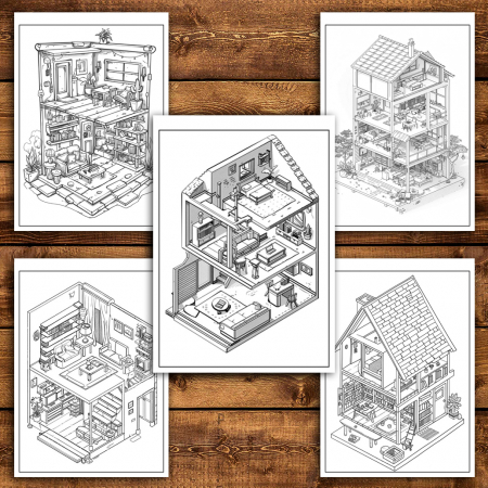 Carte de colorat antistres , 40 de ilustratii Pocket House - Volumul II, 86 pagini [3]