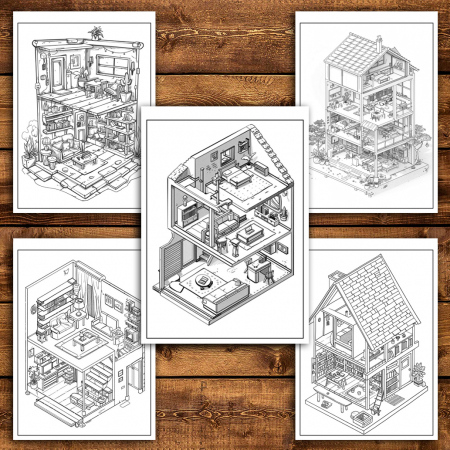 Carte de colorat antistres , 40 de ilustratii Pocket House - Volumul II, 86 pagini [3]