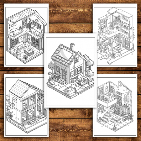 Carte de colorat antistres , 40 de ilustratii Pocket House - Volumul II, 86 pagini [4]