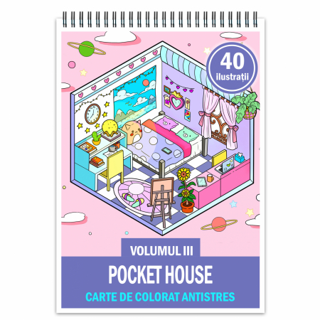 Carti de colorat antistres pentru adulti - Carte de colorat antistres , 40 de ilustratii Pocket House - Volumul III, 86 pagini