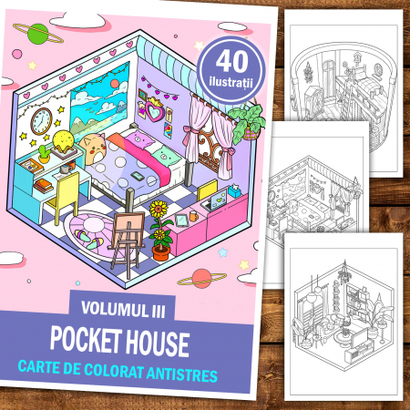 Carte de colorat antistres , 40 de ilustratii Pocket House - Volumul III, 86 pagini [1]