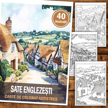 Carte de colorat antistres , 40 de ilustratii Sate Englezesti, 86 pagini [1]