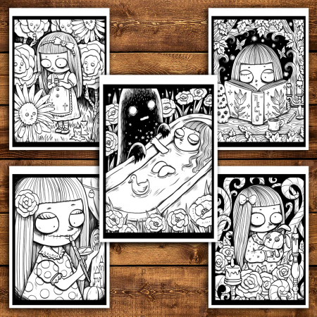 Carte de colorat antistres , 40 de ilustratii Spooky Girl, 86 pagini [4]
