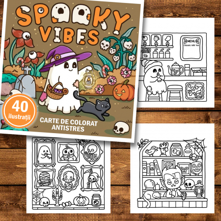 Carte de colorat antistres , 40 de ilustratii Spooky Vibes, 86 pagini [1]