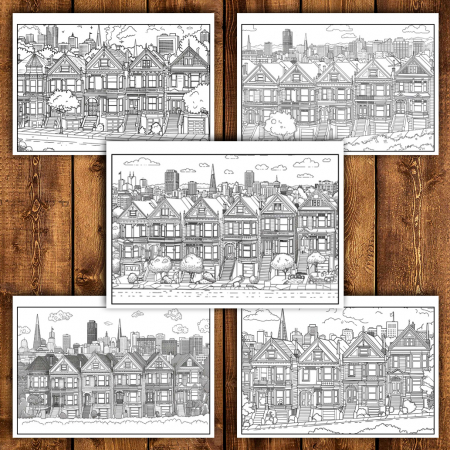 Carte de colorat antistres , 40 de ilustratii Suburbii din San Francisco, 86 pagini [3]