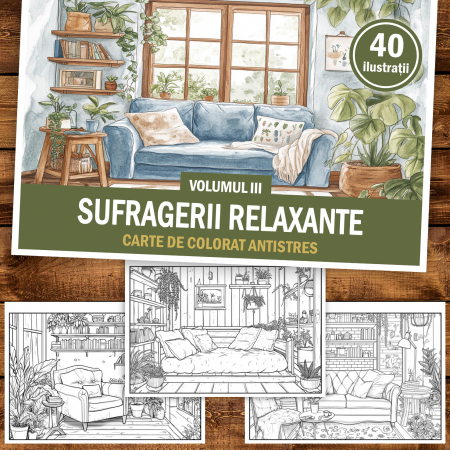 Carte de colorat antistres , 40 de ilustratii Sufragerii relaxante - Volumul III, 86 pagini [1]