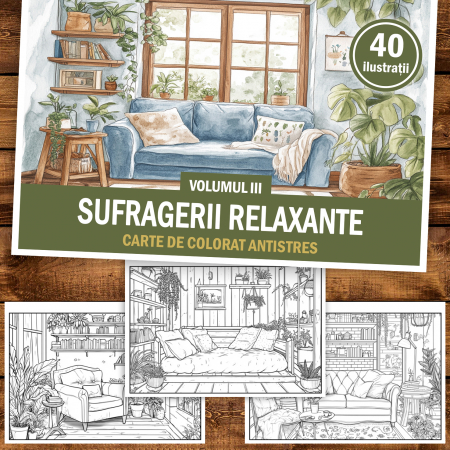 Carte de colorat antistres , 40 de ilustratii Sufragerii relaxante - Volumul III, 86 pagini [1]