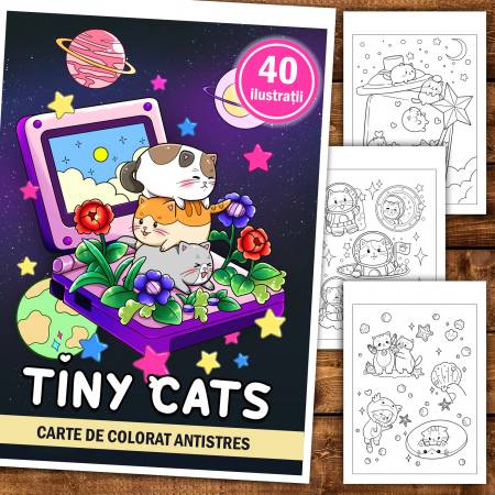 Carte de colorat antistres , 40 de ilustratii Tiny Cats, 86 pagini [1]