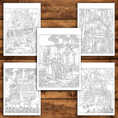 Carte de colorat antistres , 40 de ilustratii Treehouse, 86 pagini [3]