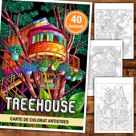 Carte de colorat antistres , 40 de ilustratii Treehouse, 86 pagini [1]