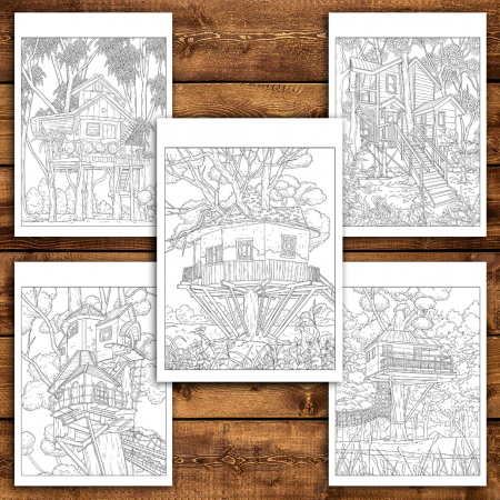 Carte de colorat antistres , 40 de ilustratii Treehouse, 86 pagini [4]