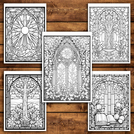 Carte de colorat antistres , 40 de ilustratii Vitralii Fermecatoare - Volumul IV, 86 pagini [3]