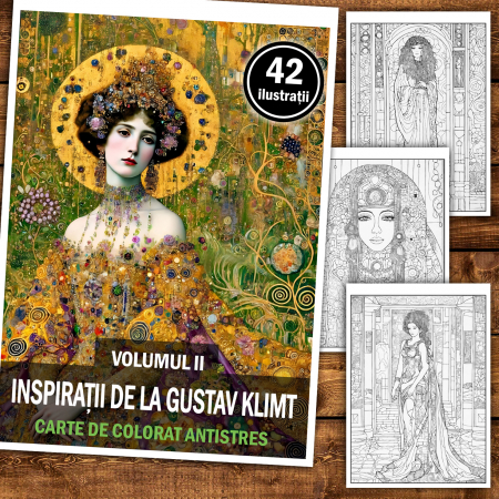 Carte de colorat antistres , 42 de ilustratii Inspiratii de la Gustav Klimt - Volumul II, 88 pagini [1]