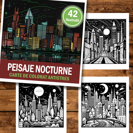 Carte de colorat antistres , 42 de ilustratii Peisaje Nocturne, 100 pagini [1]