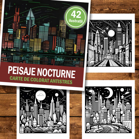 Carte de colorat antistres , 42 de ilustratii Peisaje Nocturne, 100 pagini [1]
