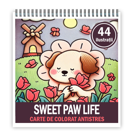 Carti de colorat antistres pentru adulti - Carte de colorat antistres , 44 de ilustratii Sweet Paw Life, 94 pagini