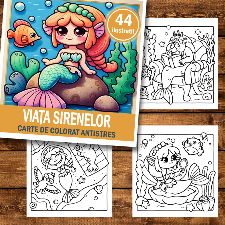 Carte de colorat antistres , 44 de ilustratii Viata Sirenelor, 94 pagini [1]