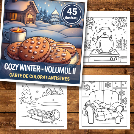 Carte de colorat antistres , 45 de ilustratii Cozy Winter - Volumul II, 96 pagini [1]