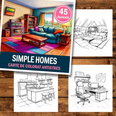 Carte de colorat antistres , 45 de ilustratii Simple Homes, 96 pagini [1]