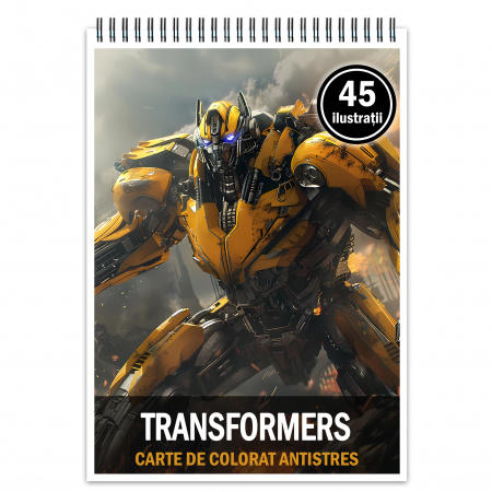 Carti de colorat pentru copii - Carte de colorat antistres , 45 de ilustratii Transformers, 96 pagini